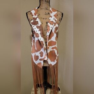 (NWT) Lucky & Blessed Brown and White Fringe Vest